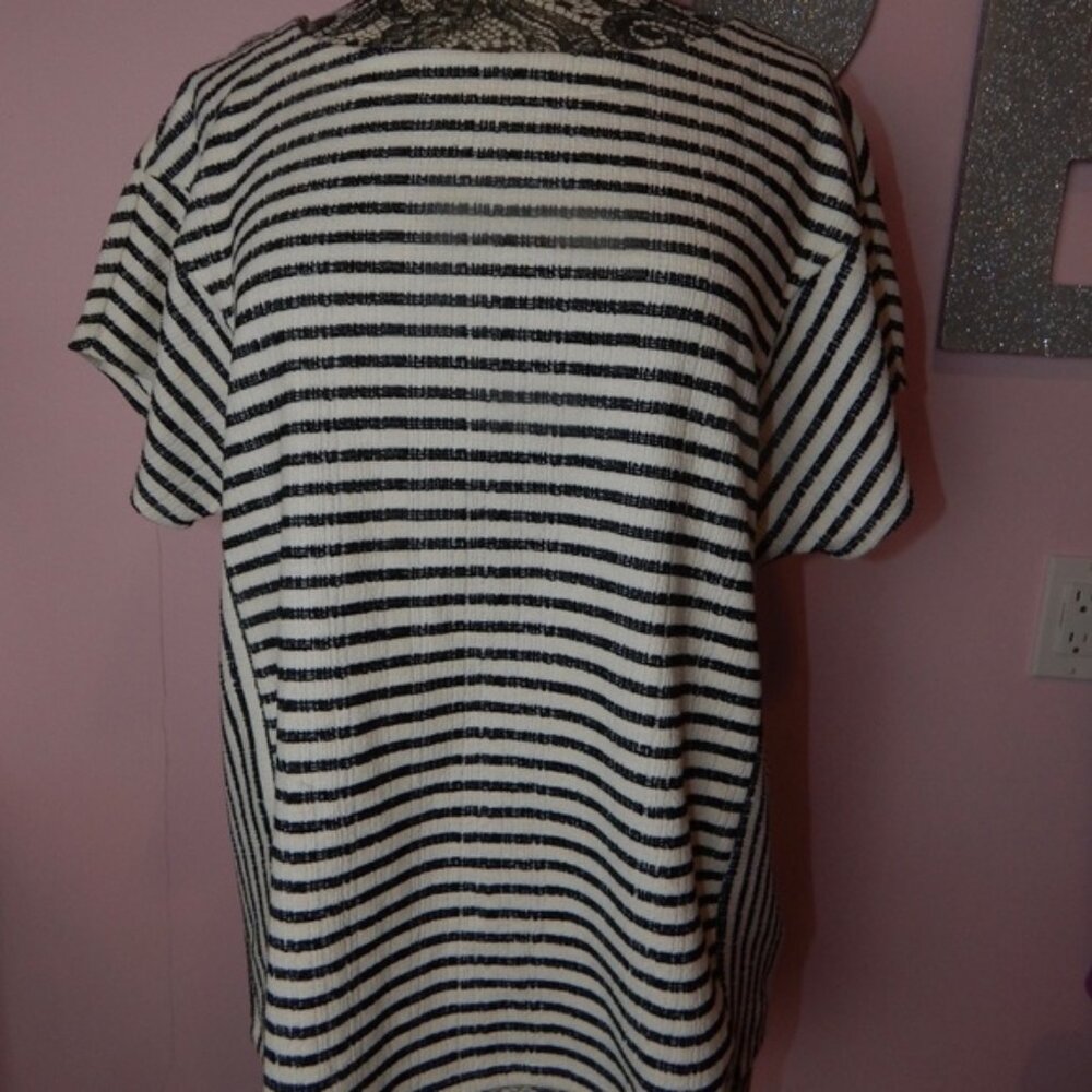 Caslon Cream and Black Striped Lace Up Top Size XL